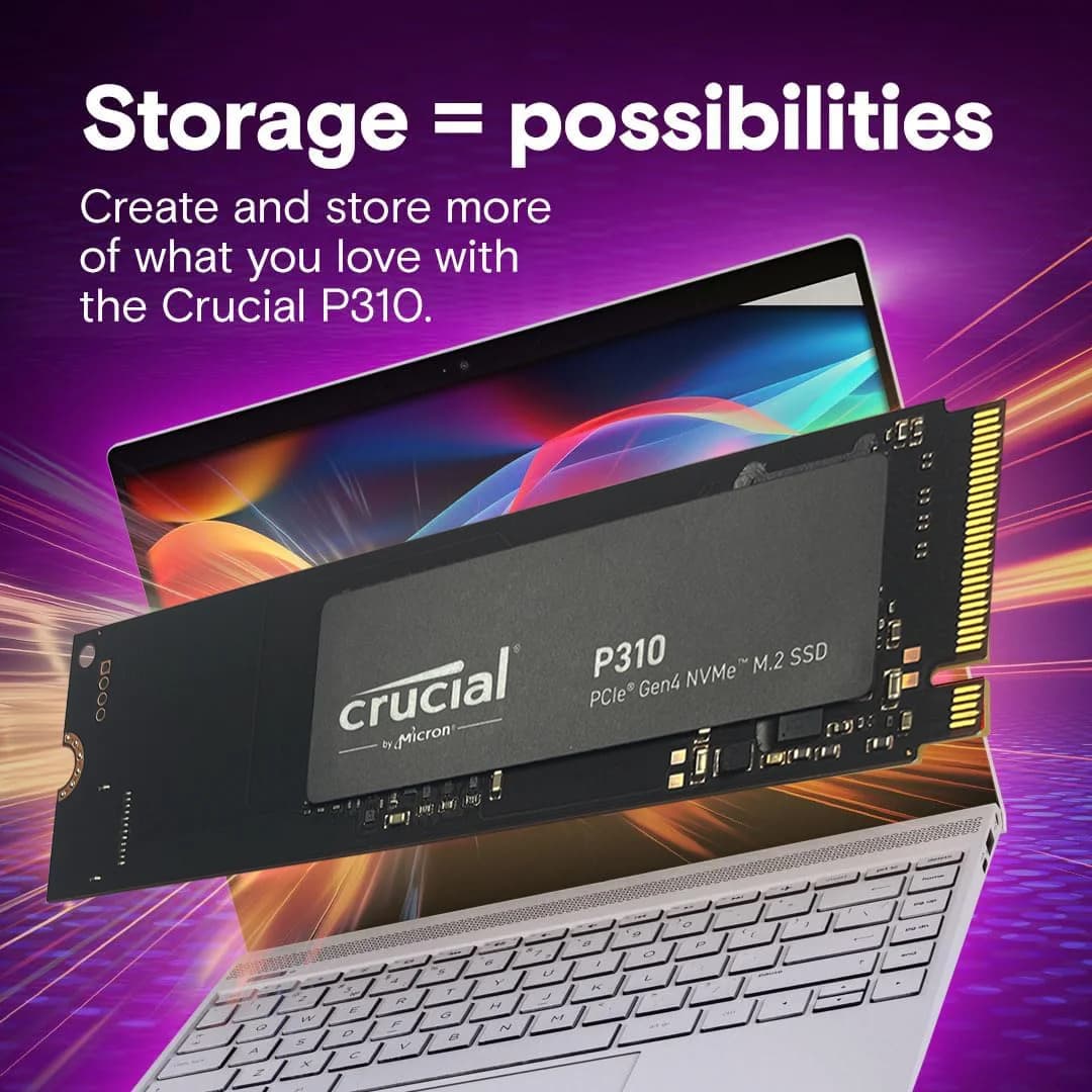 Crucial P310 1TB 2TB PCIe Gen4 NVMe M.2 SSD Up to 7100MB/s or M.2 SSD Heatsink (Select SKU), Internal Solid State Drive, OEM Pac - 3