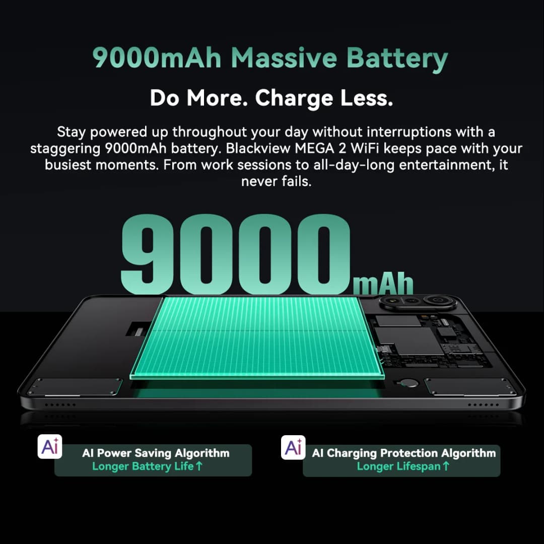 جهاز لوحي Blackview MEGA 2، شاشة 12 بوصة 2K FHD+، معالج Unisoc T615، ذاكرة رام 12 جيجابايت، ذاكرة داخلية 256 جيجابايت، بطارية 9000 مللي أمبير، كاميرا 16 ميجابكسل، نظام أندرويد 15 - 4