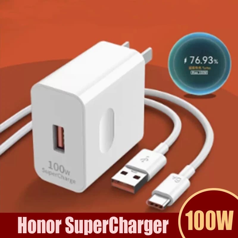 شاحن سريع من هونر 100 واط محول طاقة سوبر تشارج EU/US كابل USB Type C بطول 1 متر 6 أمبير لهونر 200 و100 و90GT و70 برو+ وماجيك 6 و5 برو لايت