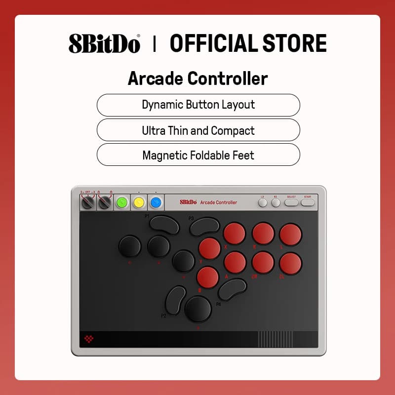8BitDo وحدة تحكم أركيد لاسلكية بجميع الأزرار لسويتش 1/2 وويندوز، مفاتيح ميكانيكية منخفضة، 4 أزرار قابلة للبرمجة