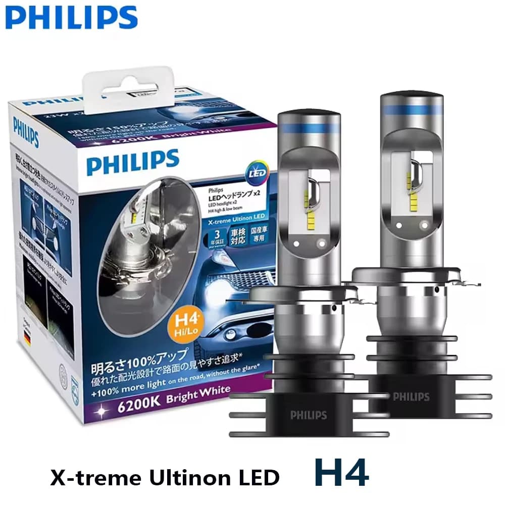 مصابيح أمامية للسيارة Philips LED X-treme Ultinon H4 إضاءة بيضاء ساطعة 6200K ترقية أصلية حزمة إضاءة عالية ومنخفضة 12953BW 12902LP,2x