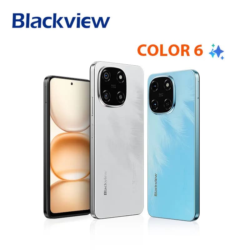 هاتف بلاك فيو كولور 6 الذكي بشاشة 6.67 بوصة، معالج MTK G81، ذاكرة وصول عشوائي 8 جيجابايت، ذاكرة داخلية 128 جيجابايت/256 جيجابايت، كاميرا 50 ميجابكسل، بطارية 5000 مللي أمبير، أندرويد 15