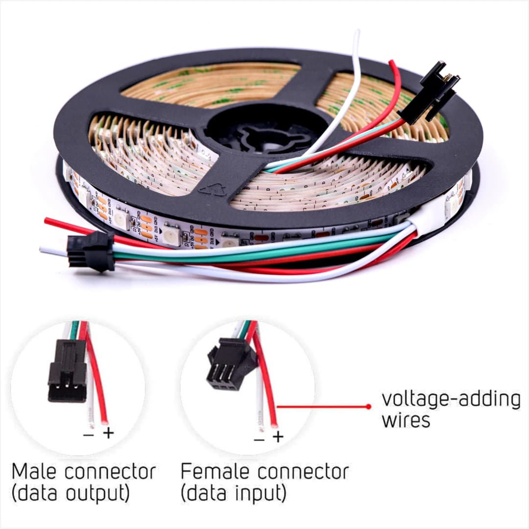 DC5V/12V WS2812B addressable LED strip, 5050 RGB LED strip, WS2812 smart LED light black/ white PCB, waterproof (IP30/IP65/IP67) - 4