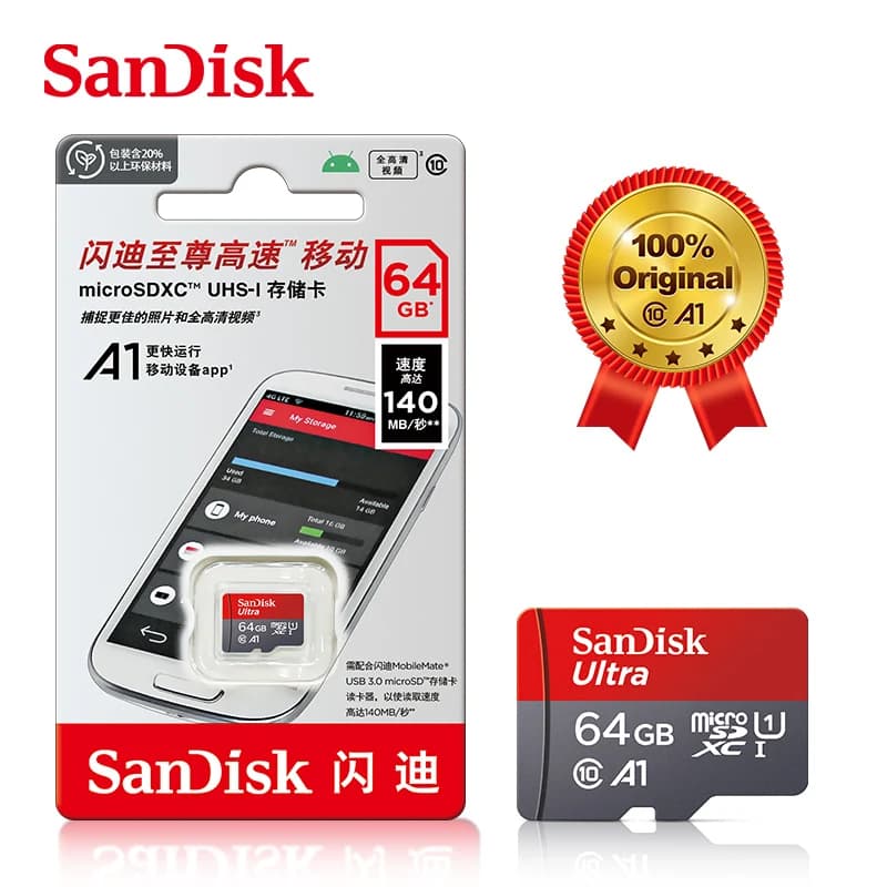 بطاقة ذاكرة سان ديسك ألترا مايكرو SD، سعات 256 جيجابايت و128 جيجابايت و64 جيجابايت و32 جيجابايت، A1، بطاقات ذاكرة SD TF، متوافقة مع الهواتف وأجهزة الكمبيوتر - 3