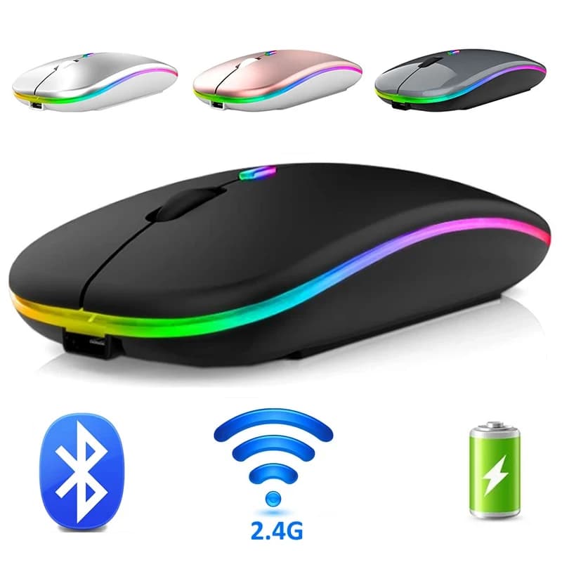 ماوس بلوتوث لاسلكي 2.4G وضع مزدوج ماوس قابل لإعادة الشحن RGB مريح نقر صامت لأجهزة الكمبيوتر المحمول والكمبيوتر اللوحي 3600DPI