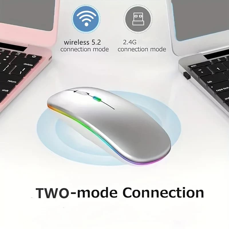 فأرة لاسلكية رفيعة جداً قابلة لإعادة الشحن مع إضاءة LED، وضع مزدوج (بلوتوث و 2.4G)، متوافقة مع آيباد، لابتوب، كمبيوتر، ماك، ويندوز - 4