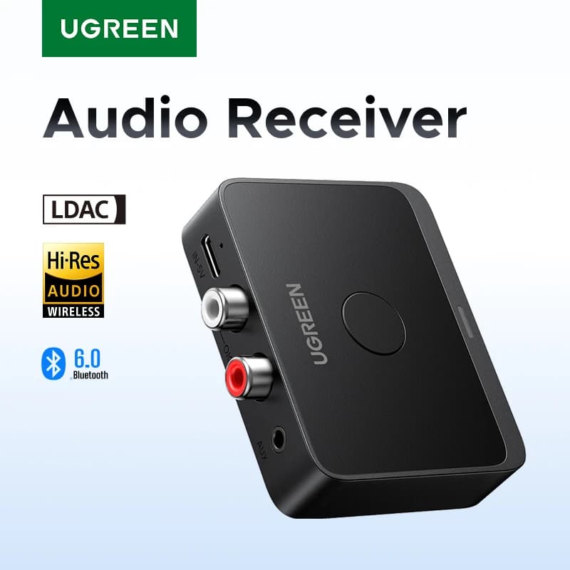 يو جرين AUX مستقبل بلوتوث LDAC AAC Hi-Fi جاك 3.5 ملم 2RCA محول صوت بلوتوث 6.0 مستقبلات 15 ساعة لمكبر صوت السيارة والكمبيوتر