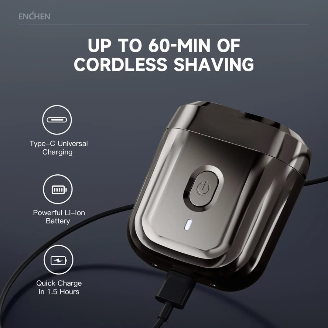 ENCHEN Mini6 ماكينة حلاقة كهربائية برؤوس مرنة ثنائية الاتجاه مقاومة للماء 100% حتى 60 دقيقة من الحلاقة اللاسلكية مع رأس قاطع مغناطيسي