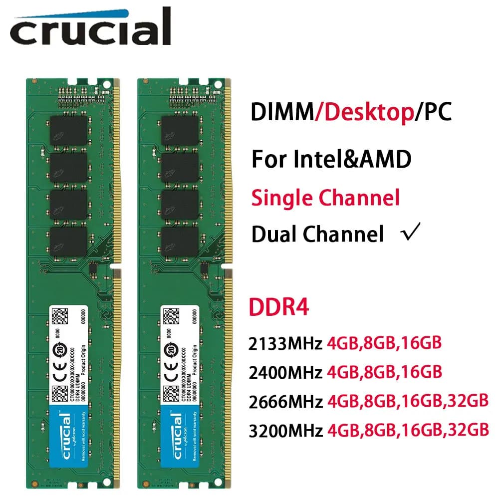 ذاكرة رام HyperX Fury Crucial لجهاز الكمبيوتر المكتبي DDR4 بسعة 32 جيجابايت و16 جيجابايت و4 جيجابايت و8 جيجابايت بتردد 2133 و2400 و2666 و3200 ميجاهرتز PC4-21300 DIMM قناة واحدة مزدوجة