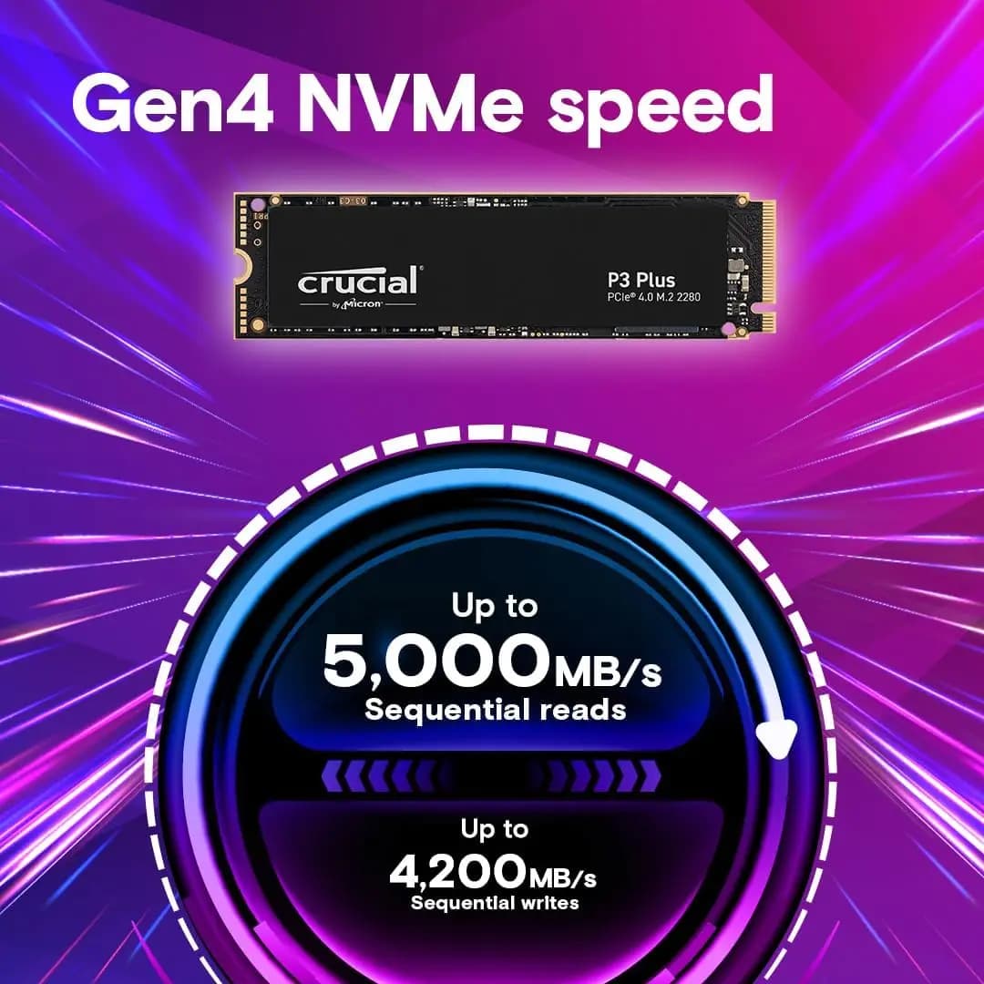 قرص صلب داخلي Crucial P3 Plus بسعة 1 تيرا بايت و2 تيرا بايت من نوع PCIe Gen4 NVMe M.2 (عبوة OEM) وقرص Crucial NVME 2280 P310 بسعة 1 تيرا بايت وقرص Crucial T500 بسعة 1 تيرا بايت - 2