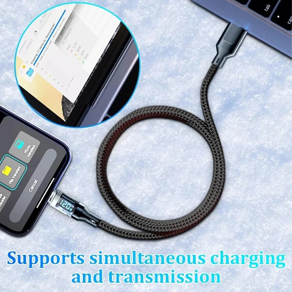 120W USB to Type C Cable LED Digital Display Quick Charge USB C Data Cord 1/1.5/2M Portable PD Fast Charge Line For Home Office - 4