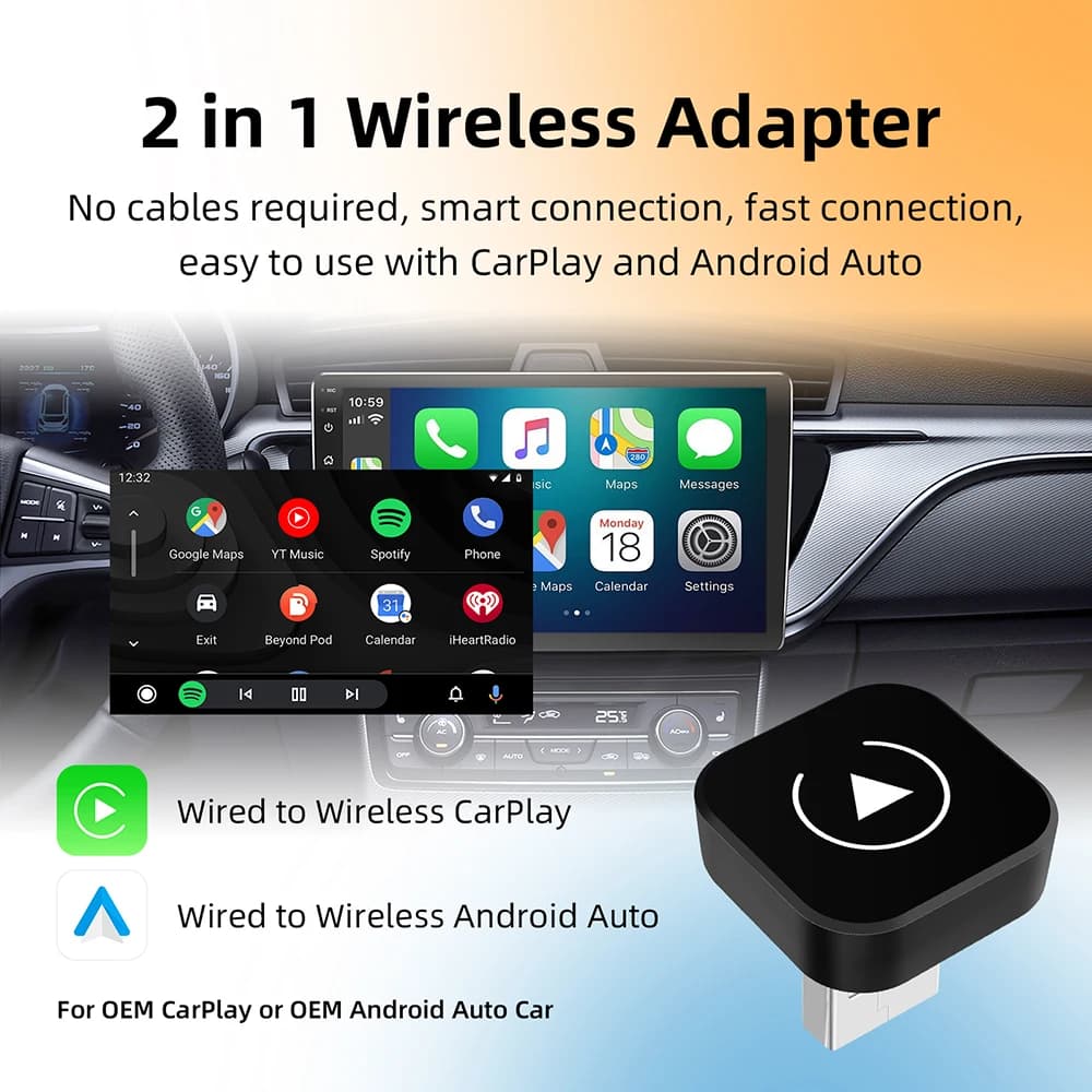 2in1 Wireless CarPlay Dongle Wireless Android Auto Adapter AI Smart Box Car Intelligent Systems For Car With Wired CarPlay - 6