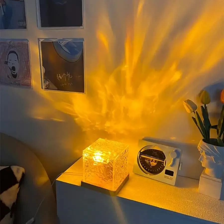 مصباح كريستال لهب ضوء ليلي بألوان 3/16 جهاز عرض تموجات الماء ديكور منزلي إضاءة غروب الشمس هدية ضوء دوار