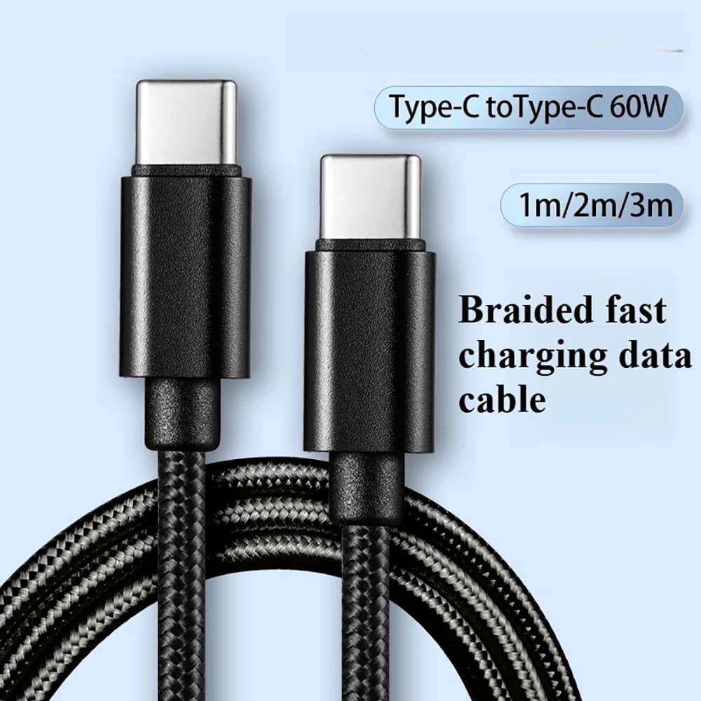 66 واط 5A USB C إلى نوع C شحن سريع كابل بيانات USB نوع C إلى نوع-C النايلون مضفر شحن سريع مهايئ شاحن كابل 1 متر 2 متر 3 متر