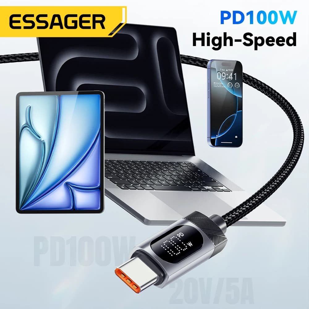 كابل إيساجر بشاشة رقمية USB C لهواتف آيفون 17 و16 و15 وشاومي وهواوي بشحن سريع 100 واط PD لماك بوك وآيباد من نوع C إلى C - 3