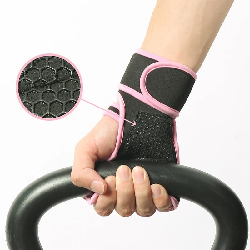 Workout Gloves With Wrist Wraps Anti-Slip Silicone Palm Protection Weight Lifting Fitness Gym Gloves Pink Color For Women - 4