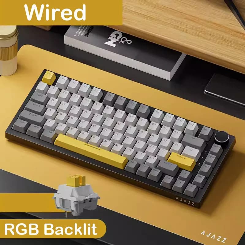 Ajazz AK820/AK820Pro لوحة مفاتيح ميكانيكية للألعاب بلوتوث 5.1/لوحة مفاتيح مخصصة لاسلكية/C-سلكية مع مقبض حشية قابلة للتبديل السريع - 5