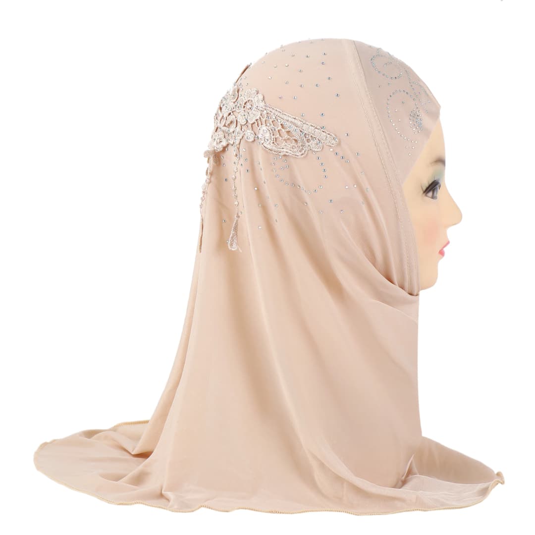 حجاب أميرة جميل للبنات الصغيرات مع دانتيل في الخلف، يناسب الأطفال من 2 إلى 5 سنوات، وشاح رأس إسلامي - 3