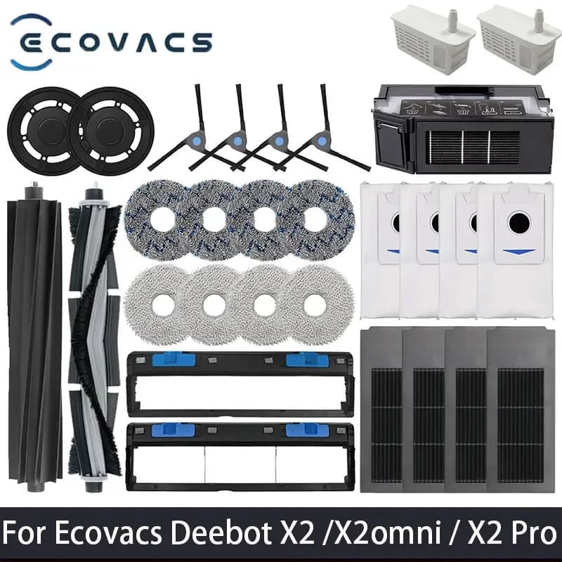 إكسسوارات مكنسة روبوت Ecovacs Deebot X2 Omni/ X2 Pro كيس غبار فلتر Hepa فرشاة رئيسية حامل ممسحة أجزاء سلة المهملات
