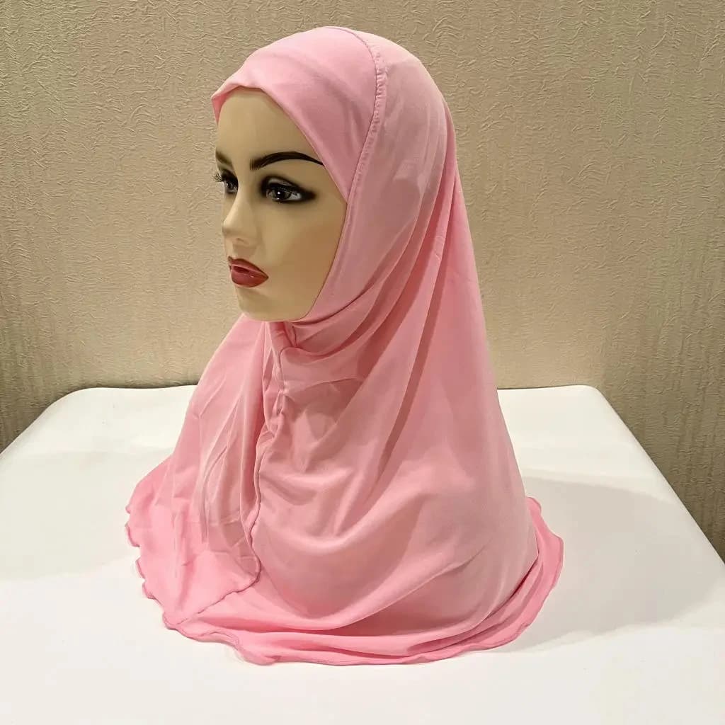 حجاب إسلامي للأطفال بنات من 7 إلى 12 سنة وشاح إسلامي شالات قماش ناعم مطاطي حجاب بنات ماليزيا بالجملة - 6