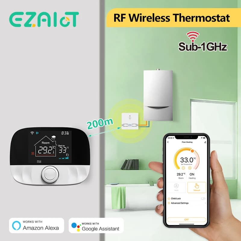 ترموستات تيا الذكي واي فاي RF جهاز التحكم اللاسلكي في درجة الحرارة لغلاية الغاز تسخين المياه يعمل مع أليكسا جوجل هوم - 2
