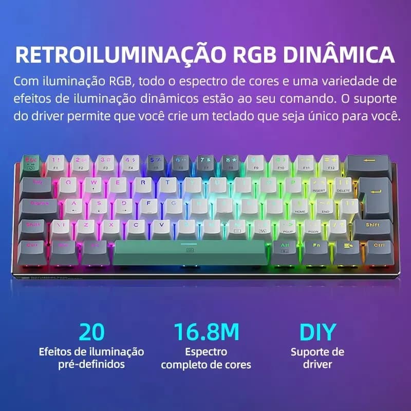 Machenike K500-B61 Mini Mechanical Keyboard 60% ABNT2 Layout RGB Backlight Hot-swappable NKRO Wired Gaming Keyboard For PC Gamer - 6
