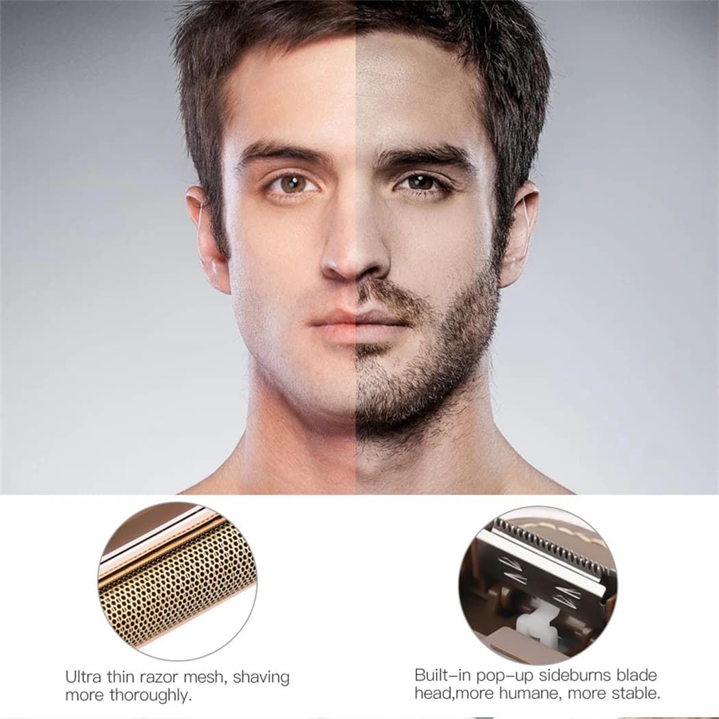 Professional Men's Shaver Cordless Beard Trimmer Rechargeable Razor Mini Leather Portable Electric Shaving Machine - 2