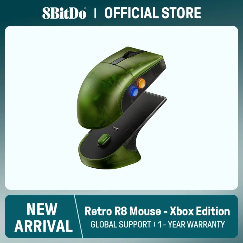 8BitDo فأرة Retro R8 مع مستشعر بصري PAW 3395 DPI 26K، فأرة لاسلكية 4K مع قاعدة شحن - إصدار Xbox