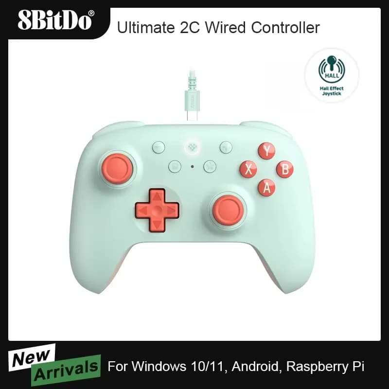 8BitDo Ultimate 2C وحدة تحكم ألعاب سلكية يد تحكم عصا تحكم لكمبيوتر Windows 10، 11، Steam Deck Raspberry Pi أندرويد