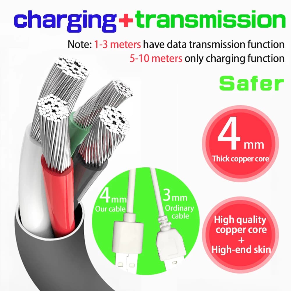 كابل شاحن مايكرو USB طويل 1M 2M 3M 5M 6M 7M 8M 10M كابل شحن للهواتف/كاميرات المراقبة/كاميرات IP/الشاشات - 2