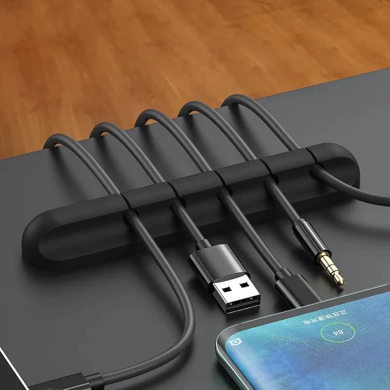 NNBILI منظم كابلات 1/3/5/7 فتحات سيليكون USB منظم كابلات مشابك إدارة ذاتية اللصق لفأرة لوحة المفاتيح سماعة الرأس - 2