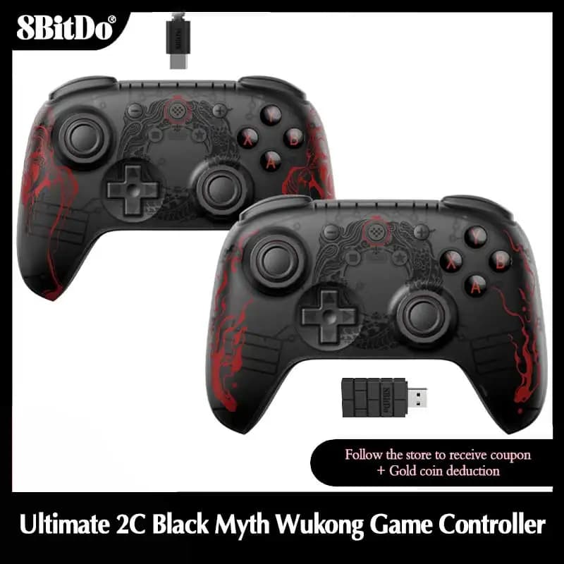 8BitDo Ultimate 2C بلاك ميث ووكونغ وحدة تحكم الألعاب السلكية مع عصا تحكم بتأثير هول لأنظمة ويندوز 10 و11 وأندرويد وستيم