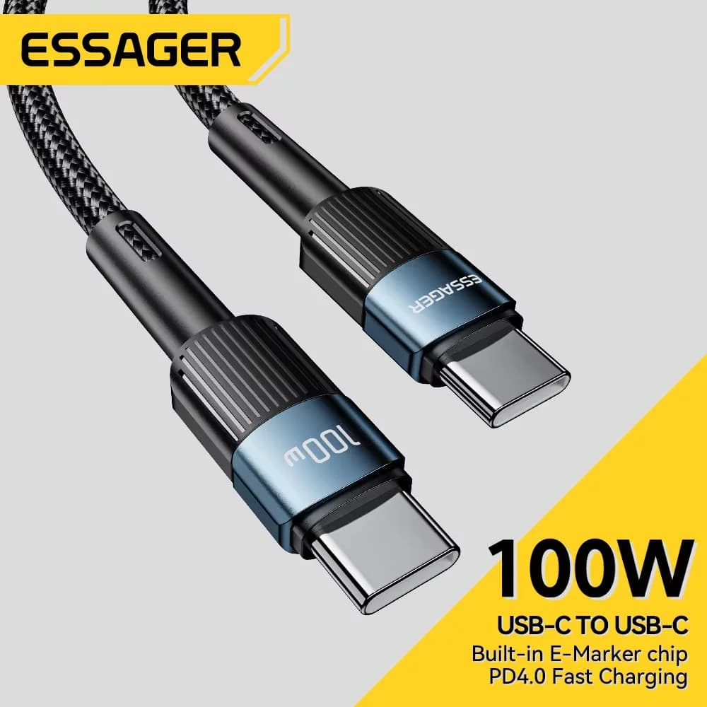 كابل شحن سريع Essager 100 واط USB Type C إلى USB C مع دعم PD لهواتف ماك بوك وسامسونج وشاومي، طول 3 أمتار