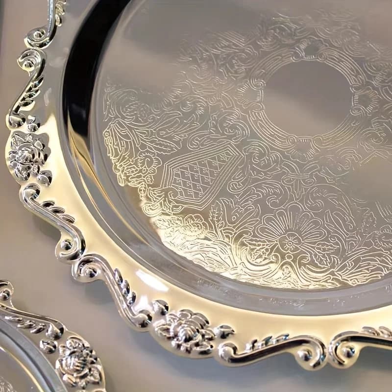 1pc retro light luxury style metal jewelry tray with carved design, suitable for jewelry storage and organization - 4