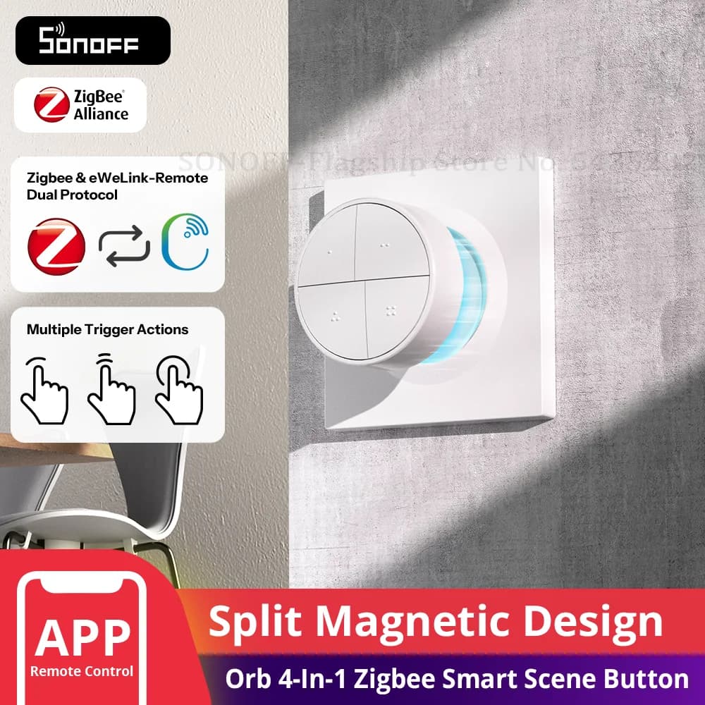 SONOFF Orb 4-In-1 سلسلة Fusion زر مشهد ذكي Zigbee تشغيل مشهد بلمسة واحدة متوافق مع Zigbee وeWeLink بروتوكول ثنائي