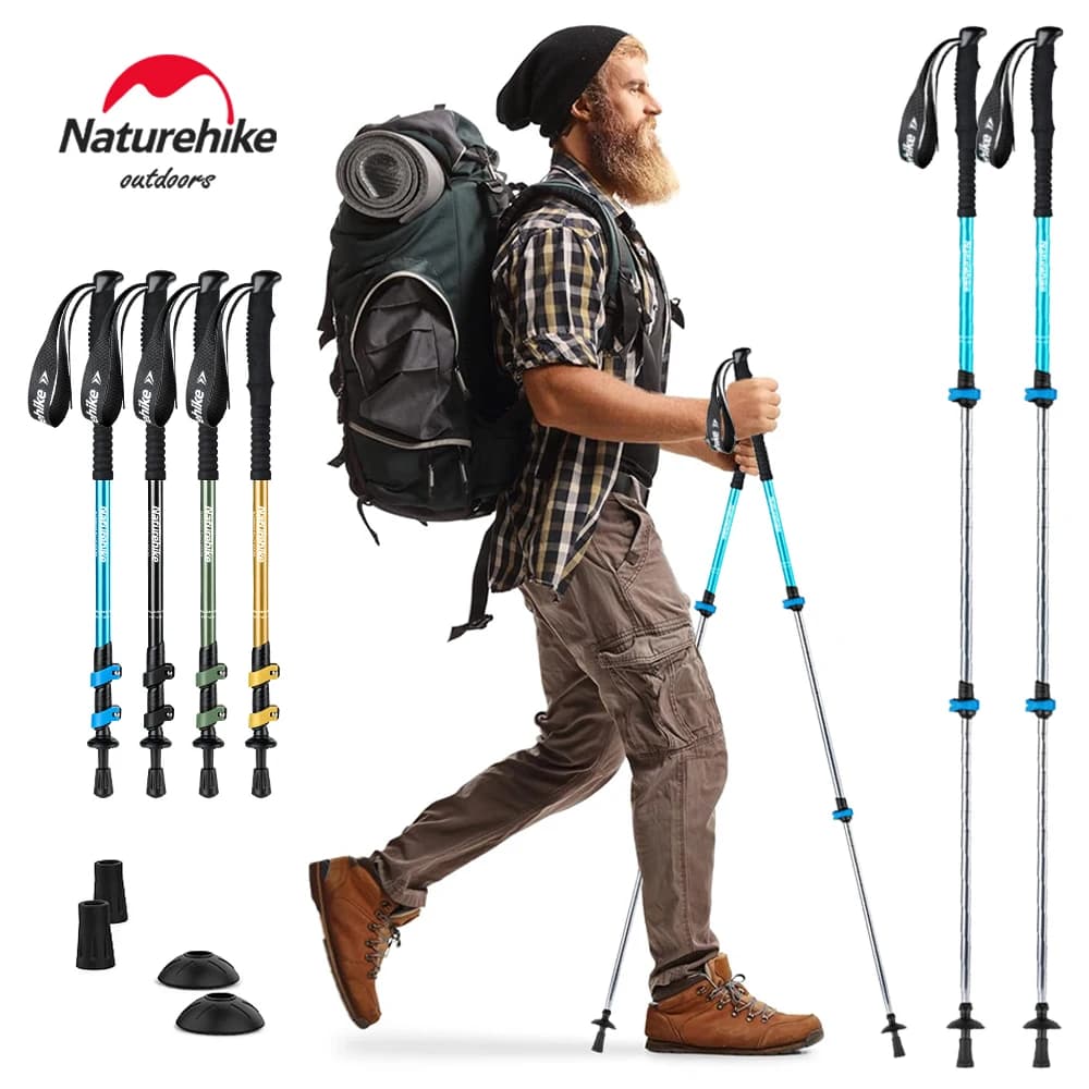 عصي المشي Naturehike من ثلاثة أقسام من الألمنيوم لتسلق الجبال والمشي والتزلج والسفر والتسلق