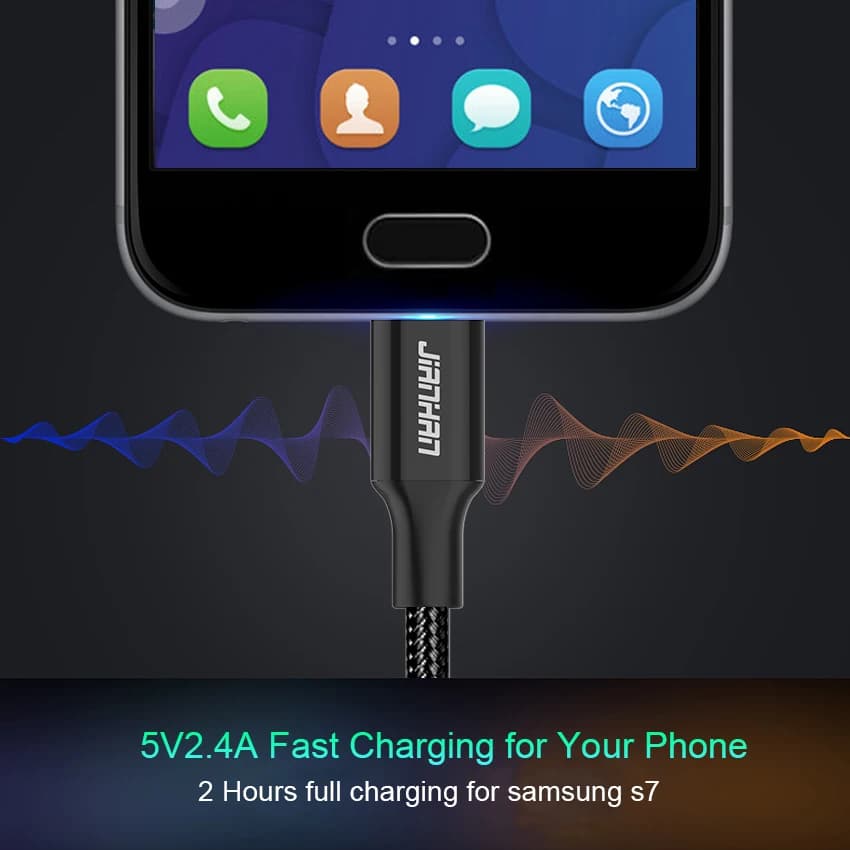 كابل مايكرو يو إس بي قابل للعكس، كابل شحن بيانات مضفر، شحن سريع مزدوج لجهازي Xiaomi وSony وسامسونج جالاكسي S6 وS7 - 5