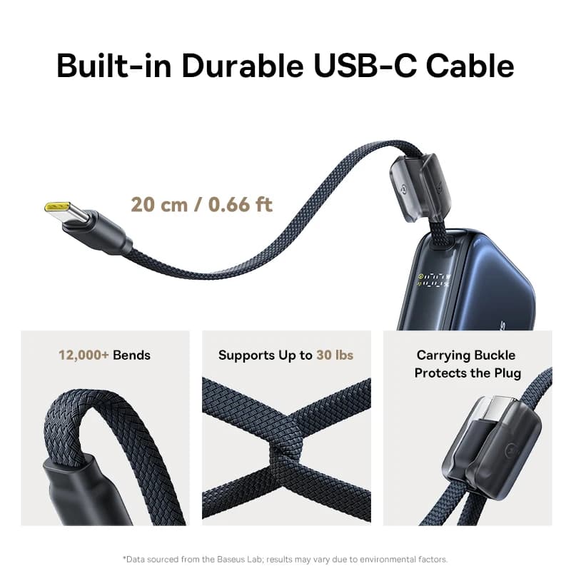 Baseus 45W Mini Power Bank 10000mAh Built-In USB-C Cable Pocket-Sized Smaller Fast Charging Portable For iPhone 17 Samsung S25 - 4