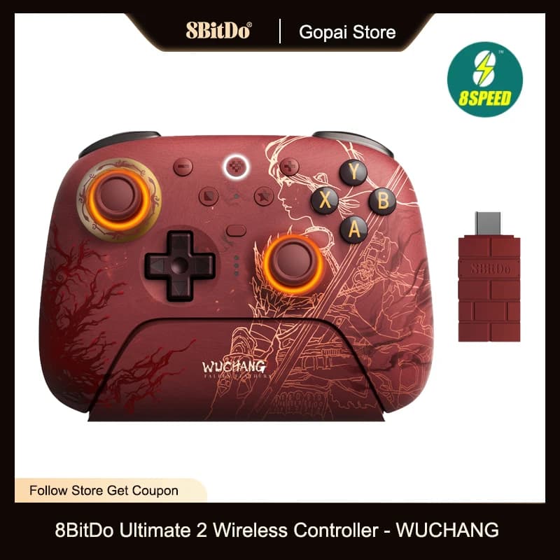وحدة تحكم لاسلكية 8BitDo Ultimate 2 WUCHANG، وحدة تحكم بعصي TMR مع قاعدة شحن للكمبيوتر الشخصي، ويندوز 10، 11، أندرويد
