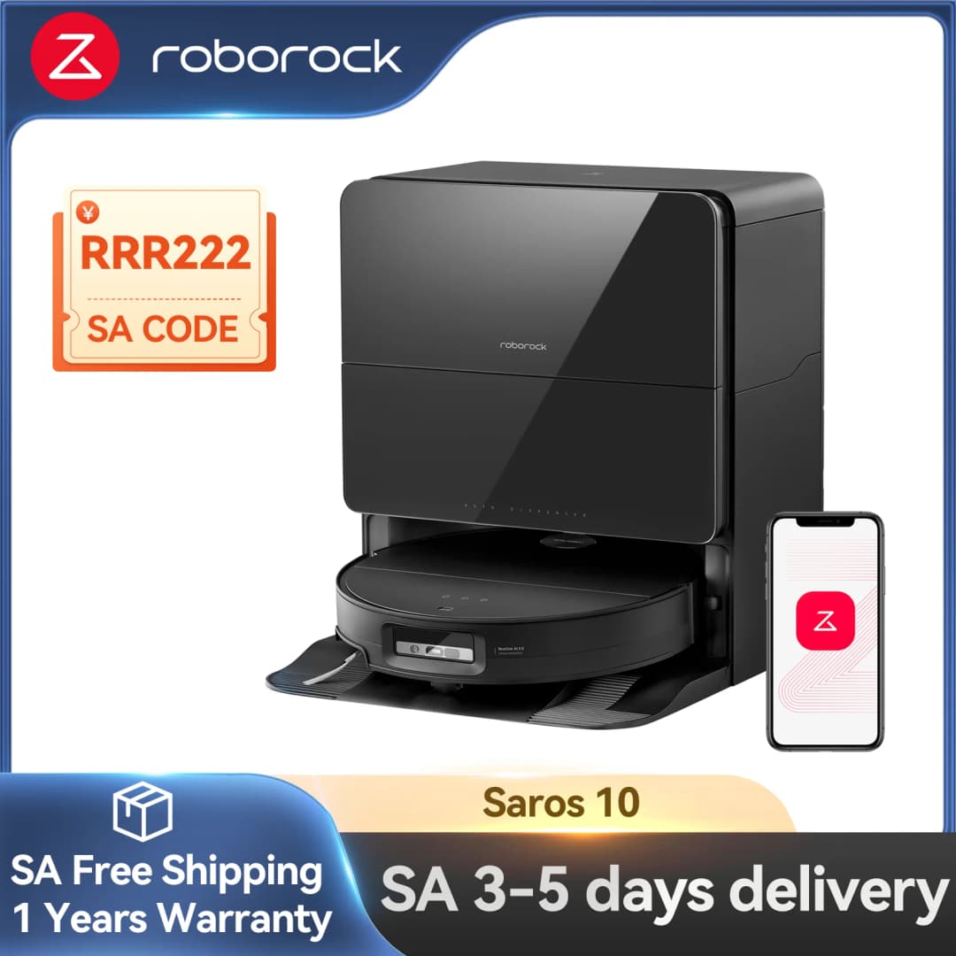 جهاز roborock Saros 10 روبوت تنظيف وتلميع بشفط 22000 بسكال وتجنب العقبات بتقنية الذكاء الاصطناعي وكشف الأوساخ الذكي بسمك 3.14 بوصة فائق النحافة