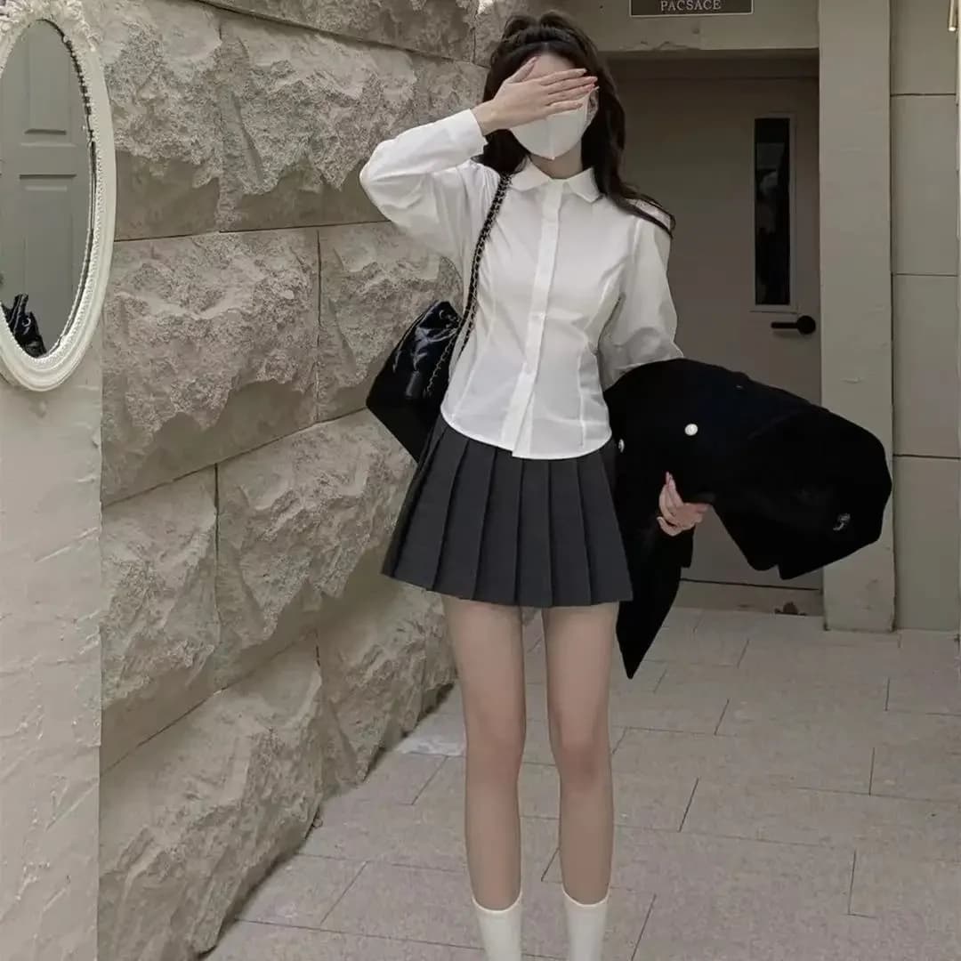 قميص أبيض أساسي بتصميم مدرسي للنساء بأكمام طويلة وتصميم أنيق، قميص تونيك بأزرار، بلوزة كاجوال للسيدات - 6
