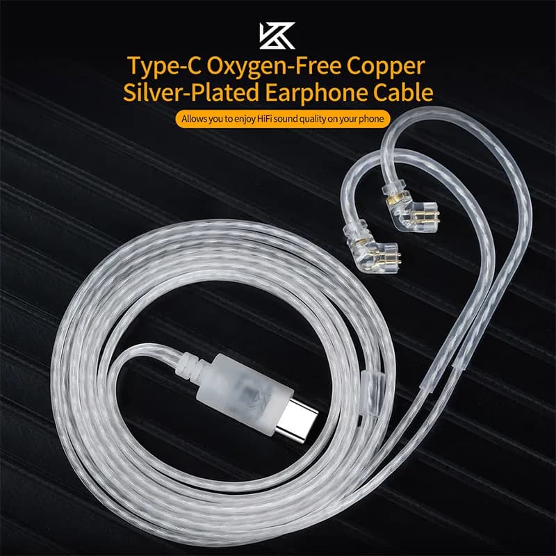 كابل ترقية سماعات KZ من نوع OFC مطلي بالفضة مع سلك Type-c و2PIN وميكروفون اختياري
