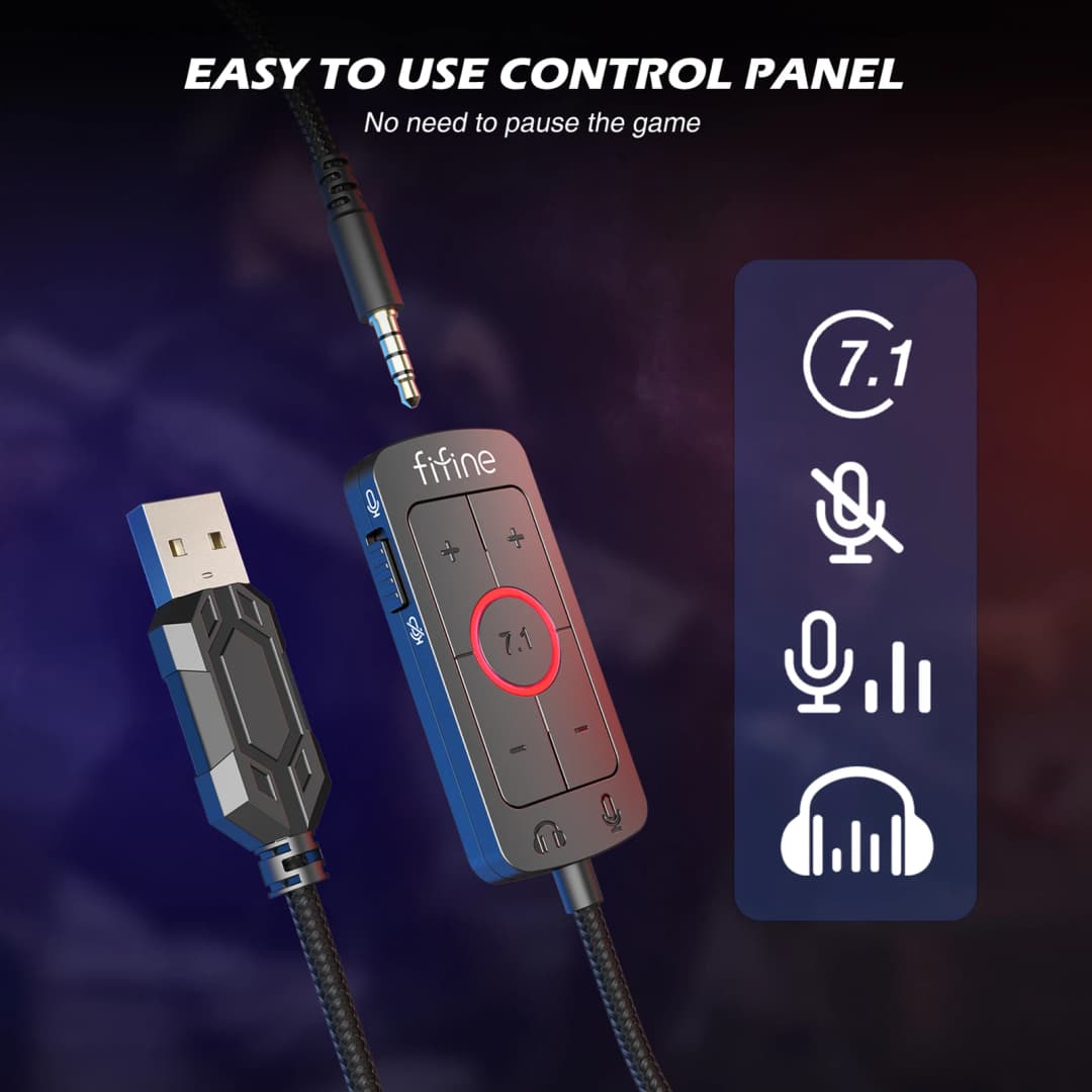 FIFINE Headset,3.5 mm jack&USB Headphone with 7.1 Surround Sound/volum control/Mute switch for PC/MAC/PS4/PS5 Mixer-H9 - 3