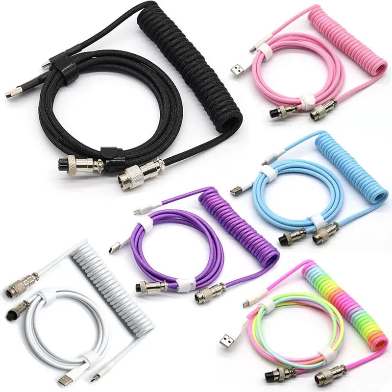 كابل ملفوف لوصل الأجهزة من نوع USB Type C للوحة مفاتيح ميكانيكية GX16 كابل طيران ميكانيكي حلزوني لألعاب لوحة المفاتيح USB