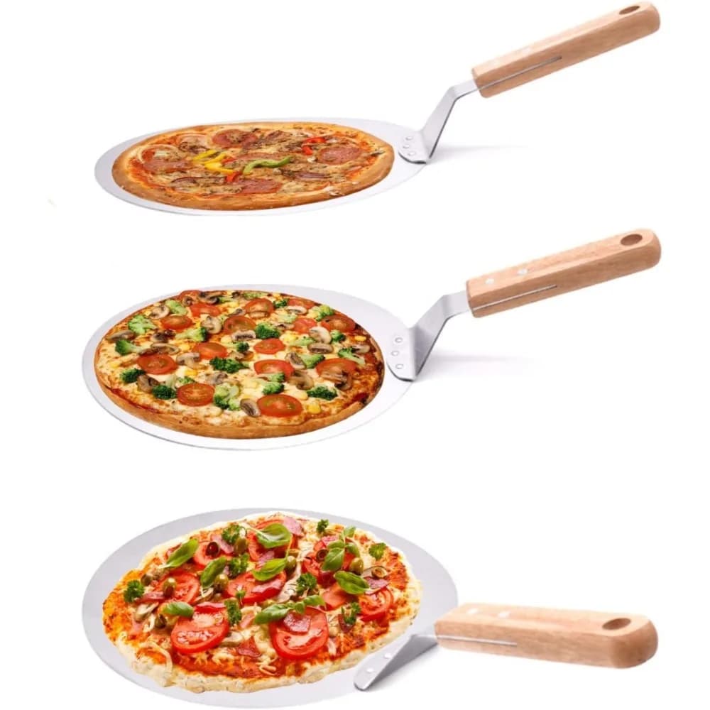 10/12inch Pizza Peel with Wooden Handle  Pizza Lifter and Stainless Steel Spatula for Baking Non-Slip Pizza Server Tray - 2