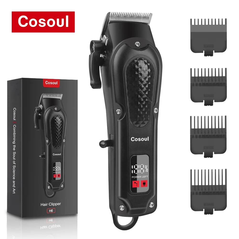 ماكينة قص شعر من Cosoul بحجم صغير، ماكينة تشذيب اللحية الكهربائية، شاشة LED، بطارية كبيرة السعة، إمكانية ضبط طول الشعر