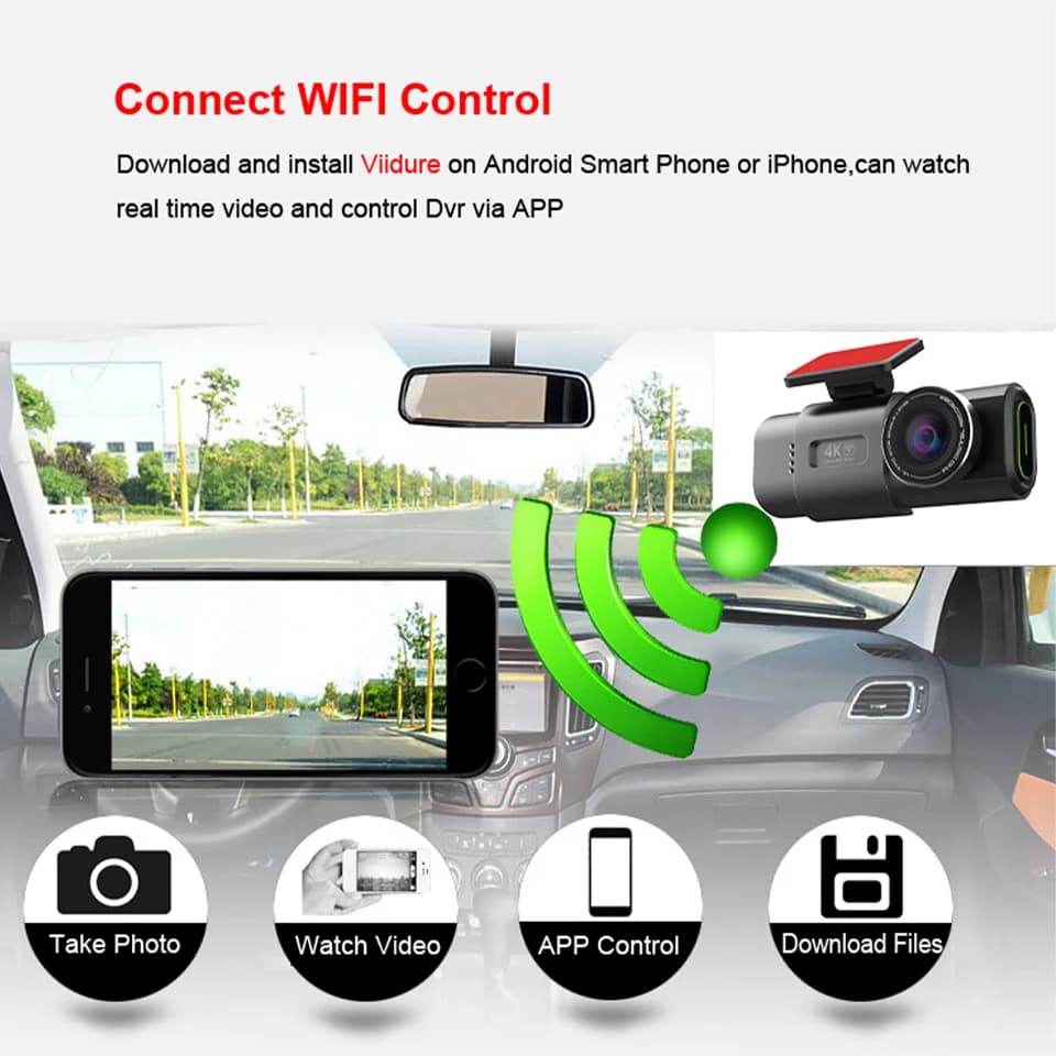 Dash Cam Dual Lens 4K UHD Recording Car Camera DVR Night Vision Video Recorder Support GPS Wi-Fi Room Black Box Rear View Camera - 4