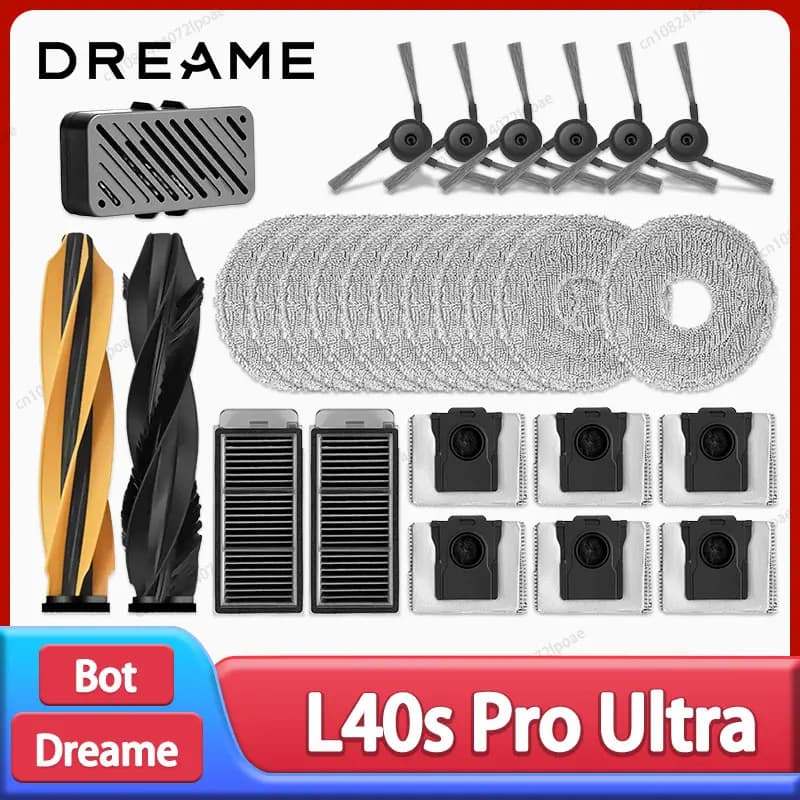 إكسسوارات استبدال مكنسة كهربائية Dreame L40s Ultra / L40s Pro Ultra فرشاة جانبية رئيسية فلتر HEPA مناشف ممسحة كيس غبار قطع غيار