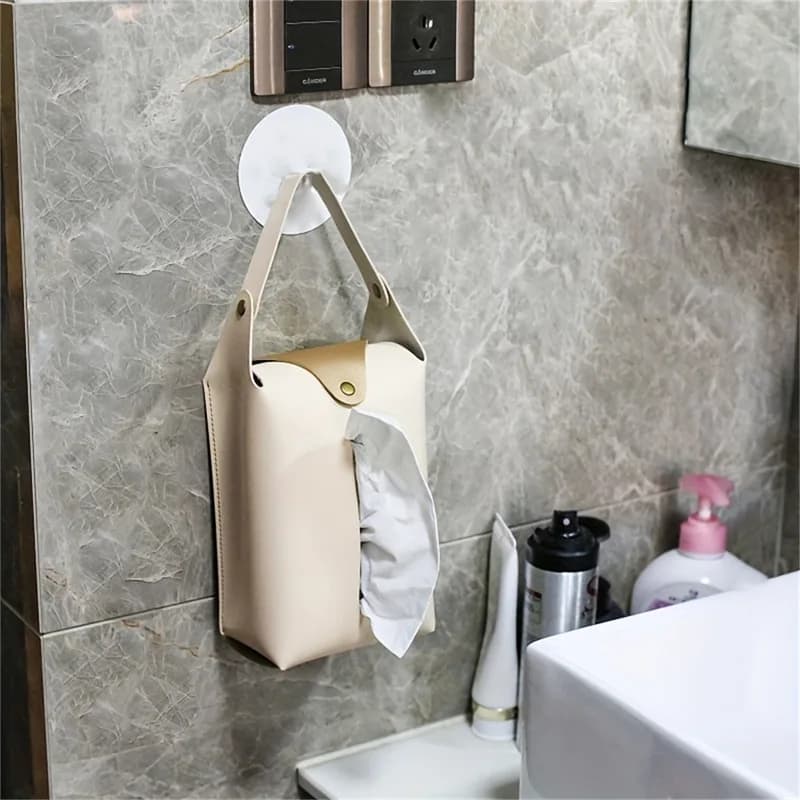 Car tissue box holder Leather car console armrest napkin box visor back tissue box with retaining strap - 3