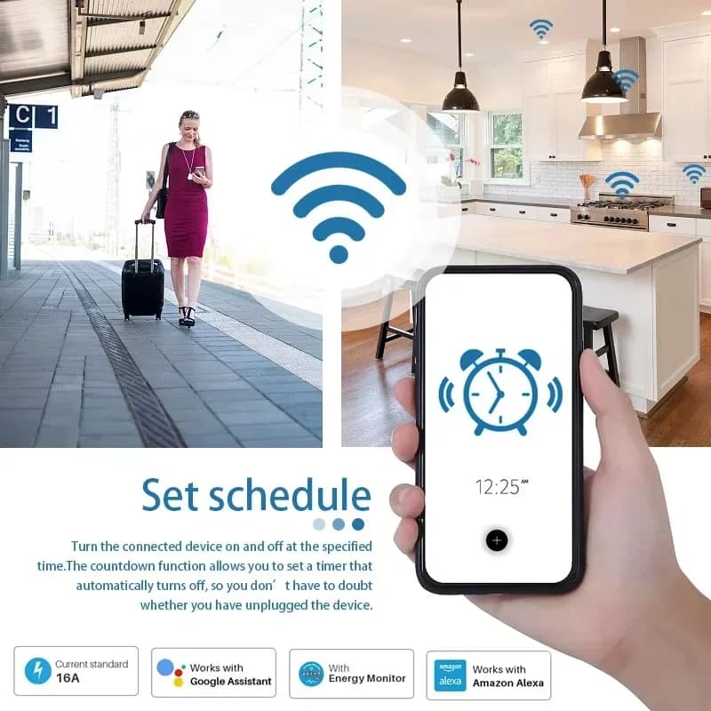 مقابس ذكية مع مراقبة الطاقة، تطبيق لاسلكي، تحكم صوتي عن بعد، متوافق مع تيا سمارت لايف، مقبس أوروبي، زيجبي 3.0 أو واي فاي - 4